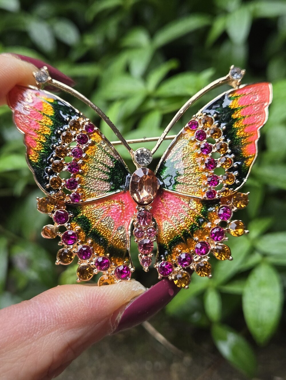 Napier Multicolor Butterfly Brooch with Pink, Green and Gold Tones